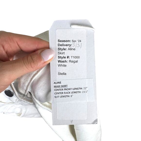 Fidelity NWT Aline Regal White Denim Center Slit Short Knee Length Pencil Skirt - Picture 6 of 8